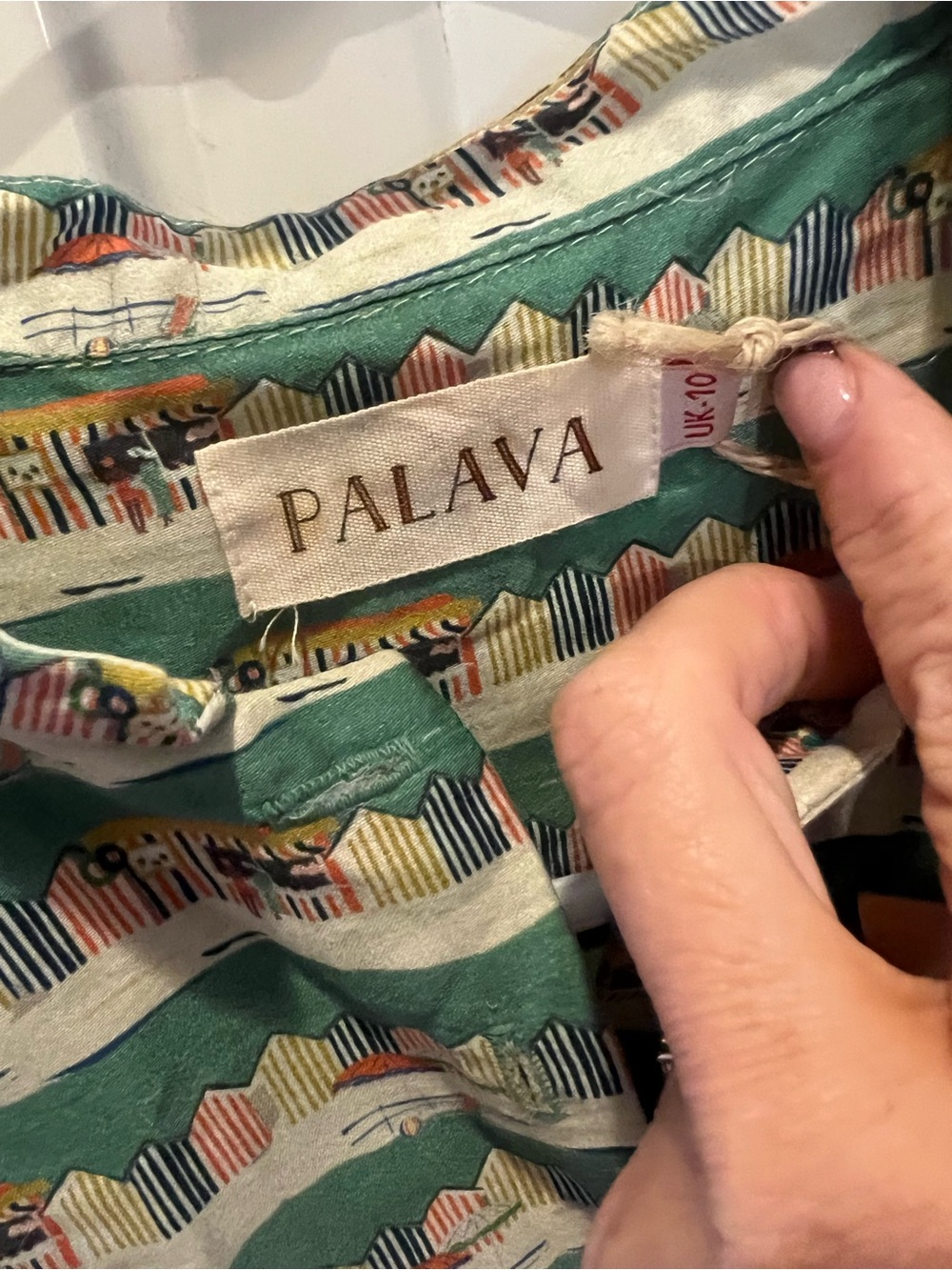 Palava Green Printed Women’s Dress with Multicolor Beach Motif
